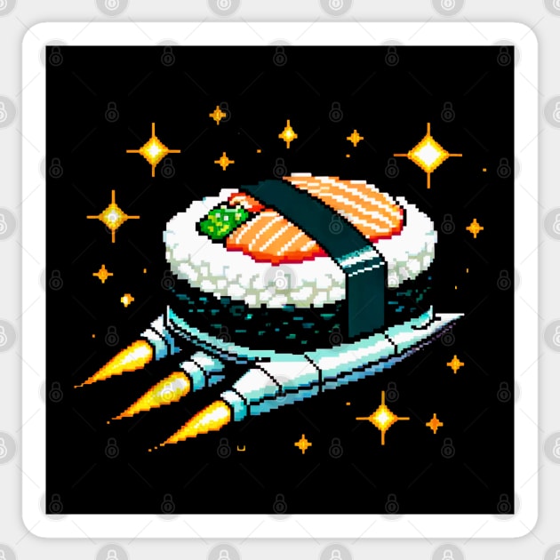 Retro Space Sushi - Pixel Art Fusion of Sushi & Galaxy Exploration Sticker by Pixel Punkster